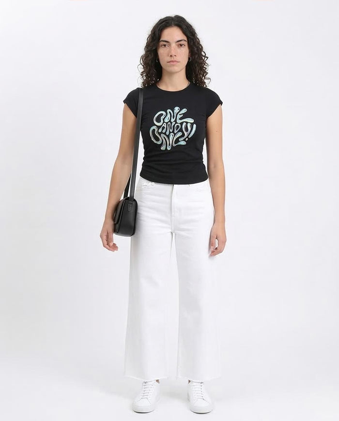Ravin | "One and Only" Liquid Chrome Graphic Baby-Tee - Black - R207790