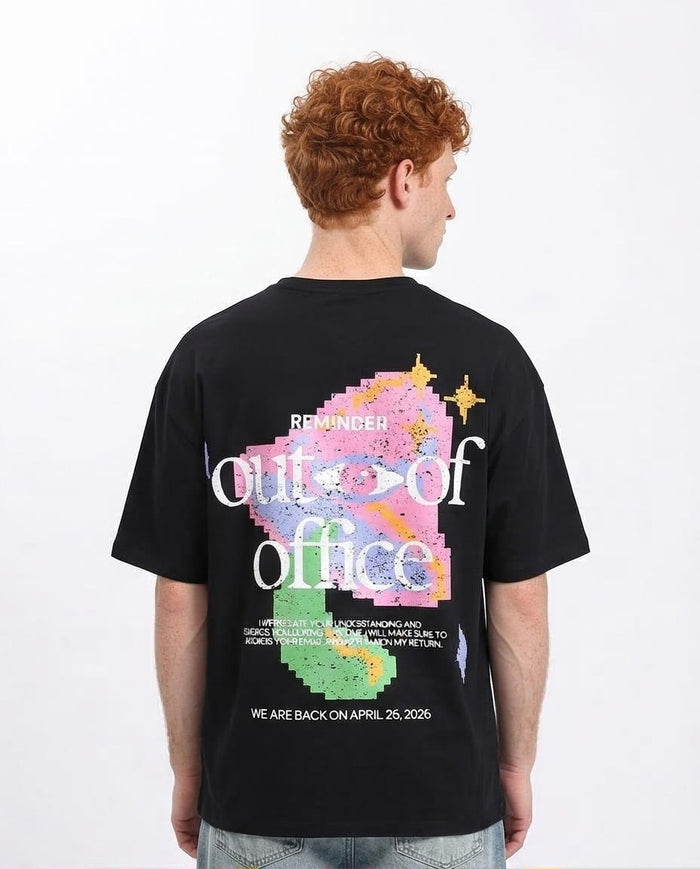 RAVIN "Out Of Office" Pixel Graphic Oversized T-Shirt – 100% Premium Cotton - Black - R209400