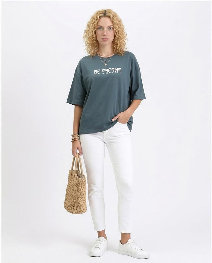 Ravin Oversized "Be Present" Graphic Tee – Slate Blue - R209130