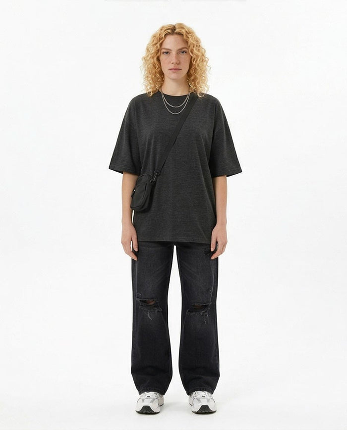 Ravin Oversized Charcoal Heather Drop-Shoulder T-Shirt - R206763