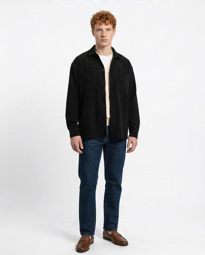 Ravin Oversized Corduroy Shirt-Jacket in Onyx Black - R214898