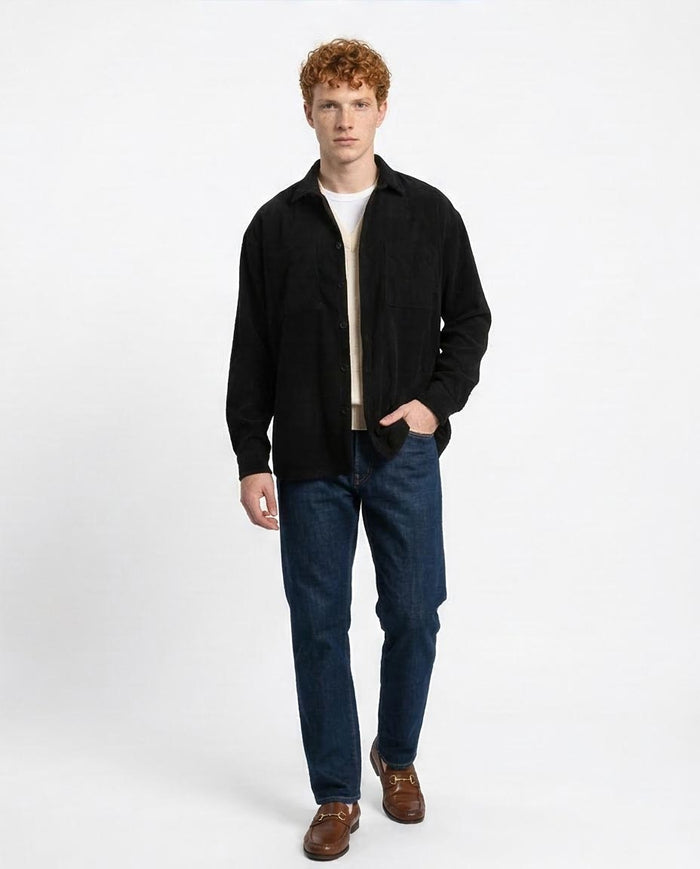 Ravin Oversized Corduroy Shirt-Jacket in Onyx Black - R214898