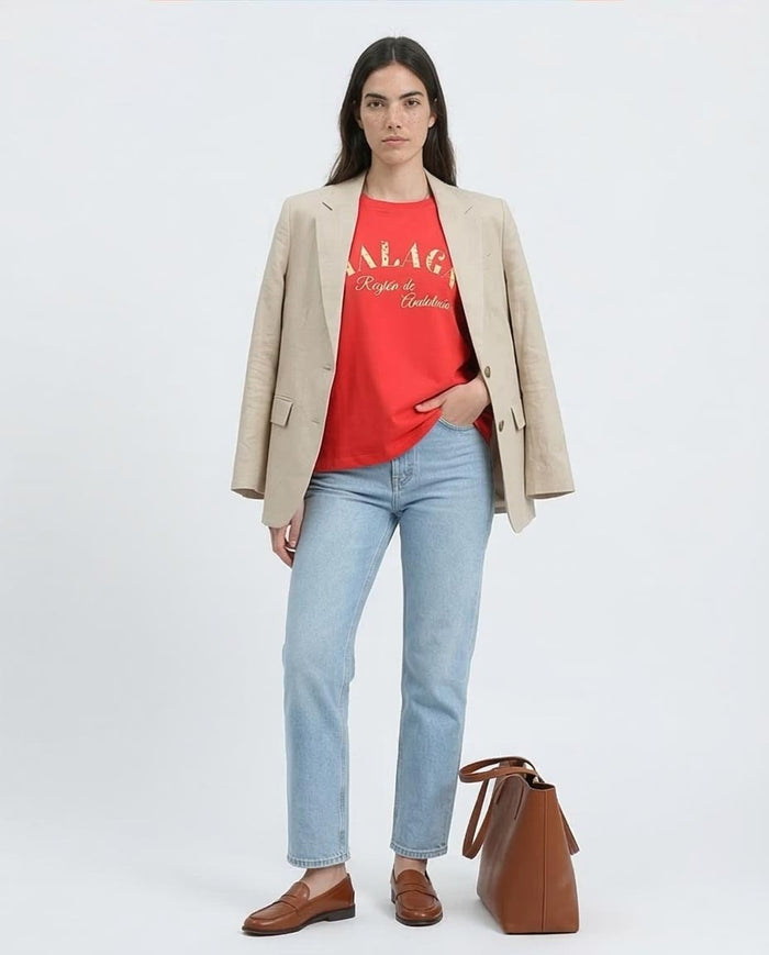 Ravin Oversized Graphic Tee: Malaga Retro Vibes and Andalusian Allure- Red - R209225