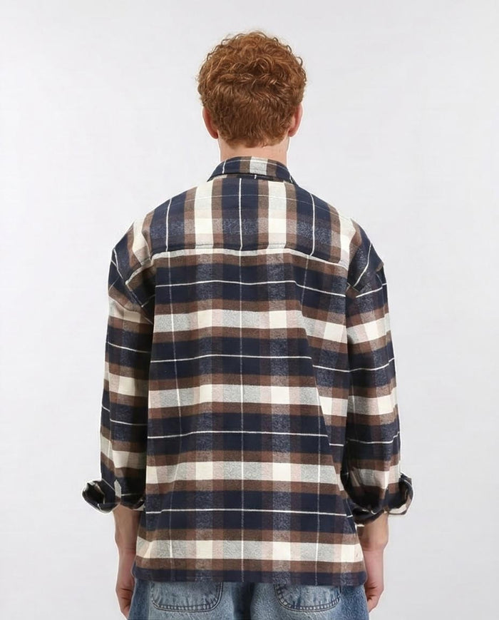 Ravin Oversized Heavyweight Plaid Flannel Shacket - Navy & Chocolate - R212085