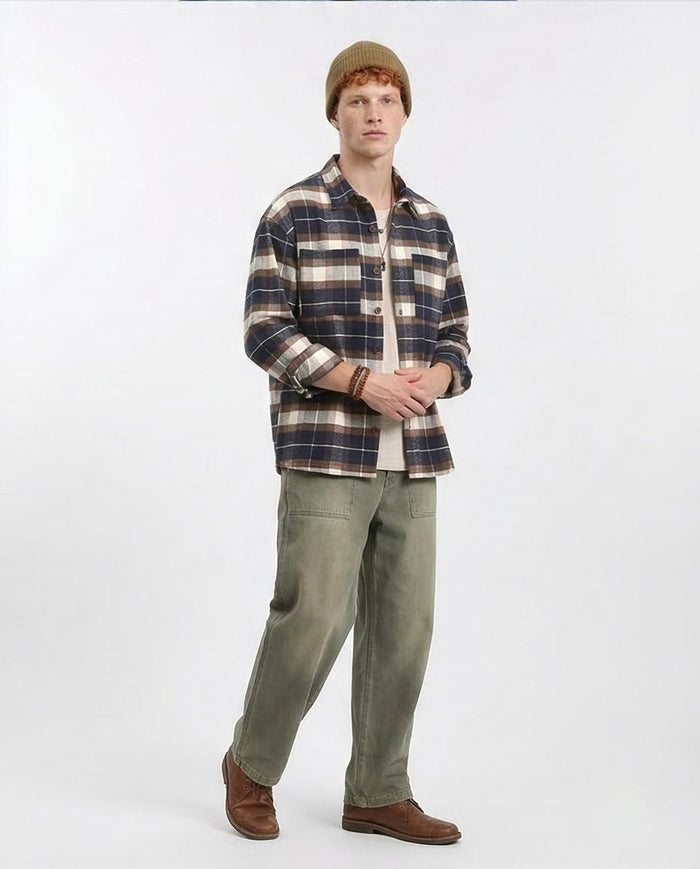 Ravin Oversized Heavyweight Plaid Flannel Shacket - Navy & Chocolate - R212085