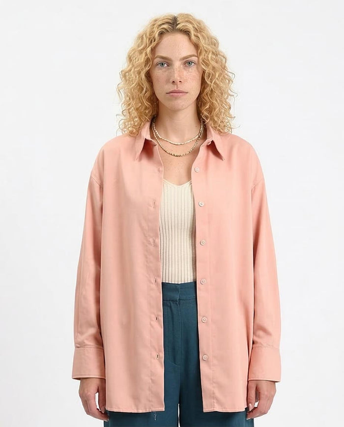 Oversized Long-Sleeve Button-Down Shirt - Peach