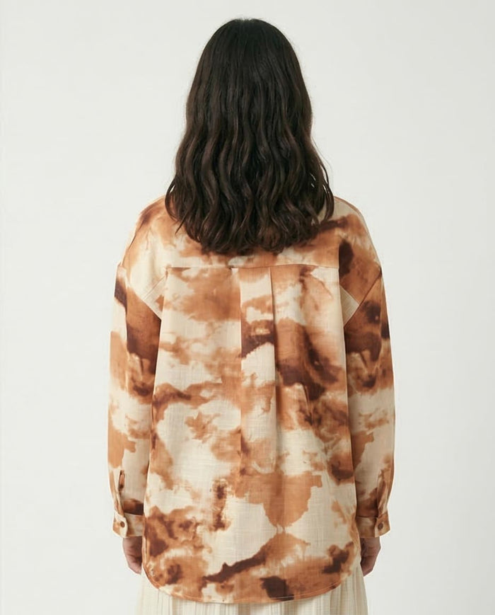 Ravin Oversized Textured Tie-Dye Shirt in Terracotta & Cream - R204843