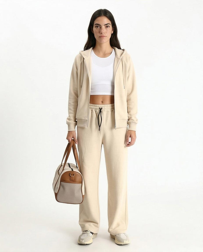 Ravin Premium Wide-Leg Fleece Sweatpants - Oatmeal Beige - R213762