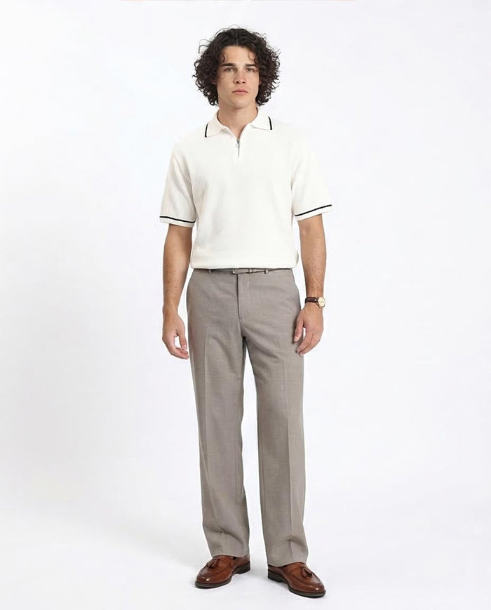 Ravin Quarter-Zip Honeycomb Knit Polo – Cream/Black - R213031