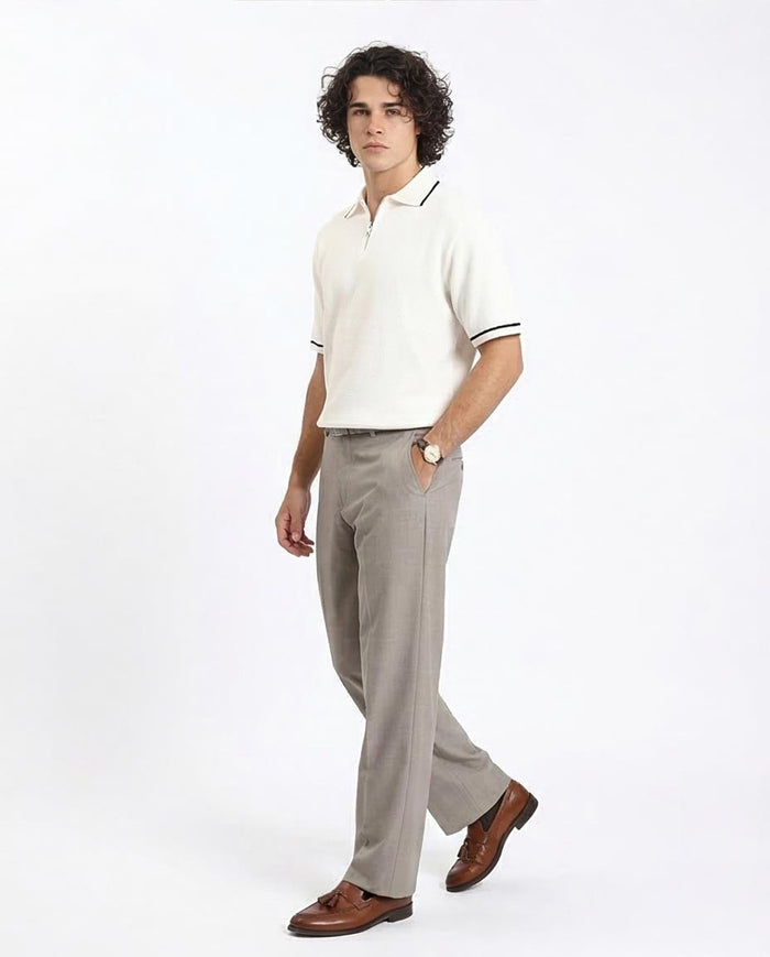 Ravin Quarter-Zip Honeycomb Knit Polo – Cream/Black - R213031