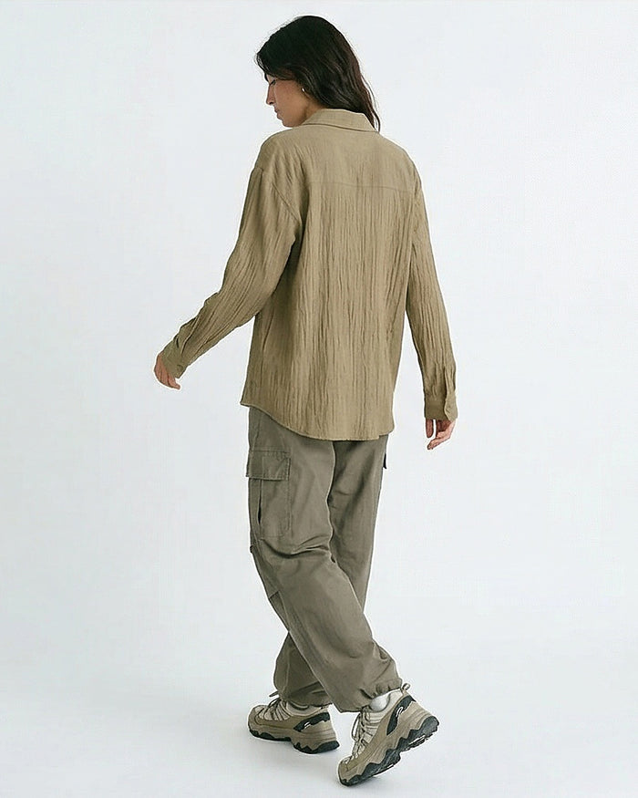 Ravin R217306 Relaxed Fit Crinkle Plissé Button-Down Shirt – Olive - R217306
