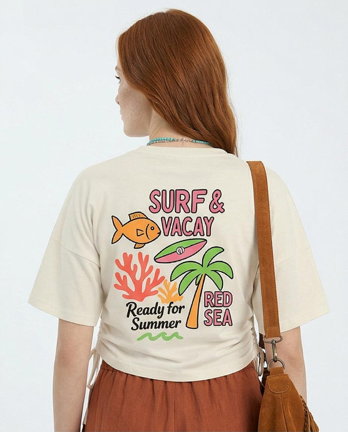 Ravin "Red Sea" Cinched-Waist Oversized Graphic T-Shirt – Cream - R216169