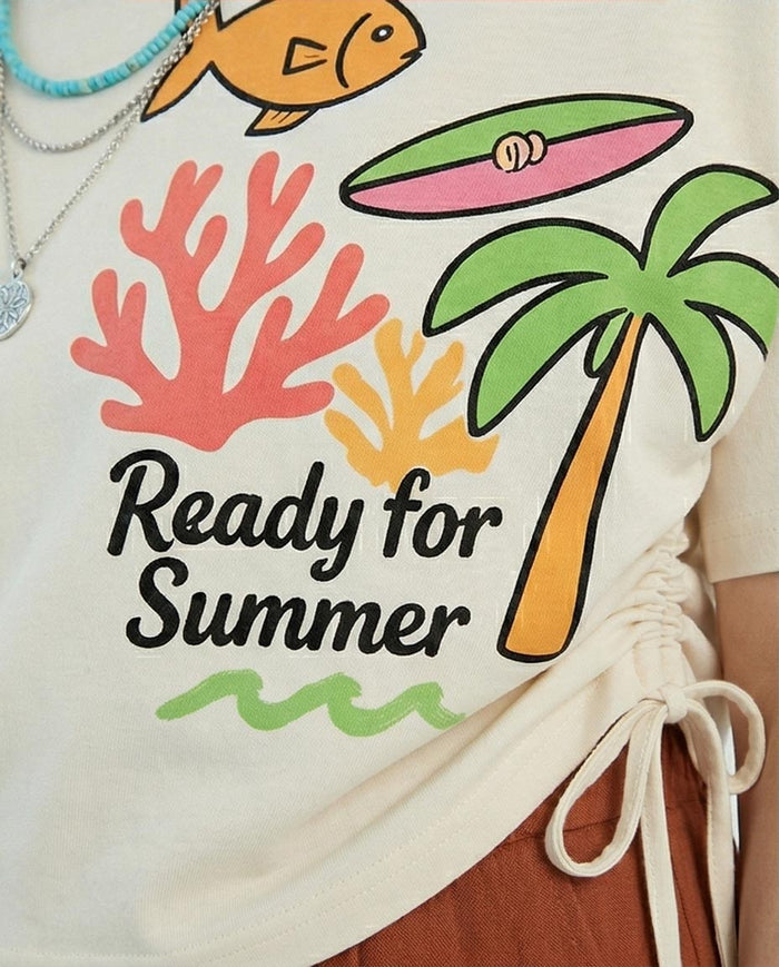 Ravin "Red Sea" Cinched-Waist Oversized Graphic T-Shirt – Cream - R216169