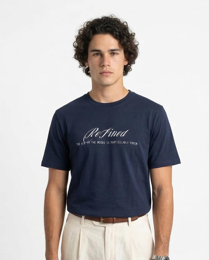 "refined Woods" Graphic Tee - 100% Premium Cotton - Navy Blue