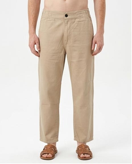 Relaxed-Fit Cotton Twill Chinos with Elasticated Waist - Sand