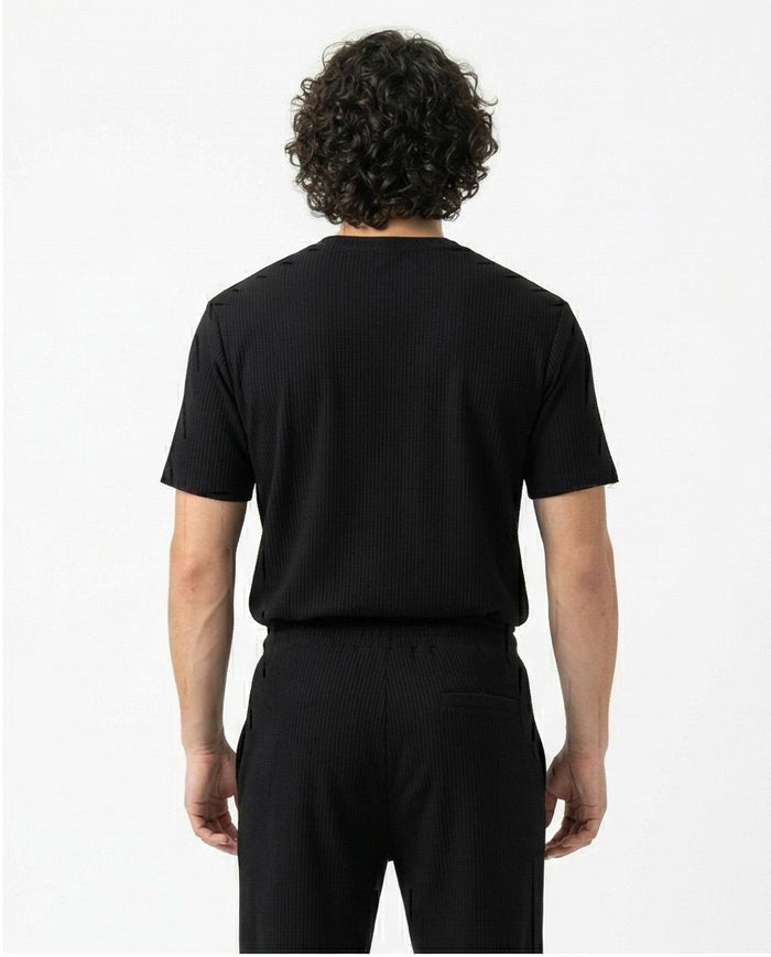 Ravin Ribbed Knit Crew Neck Tee – Stealth Black - R217422