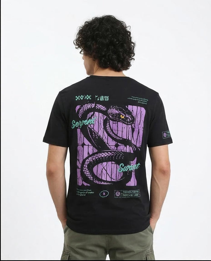 Ravin Serpent Graphic Print 100% Cotton Crewneck T-Shirt – Black - R209373