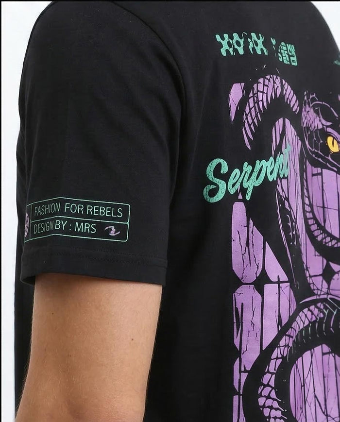 Ravin Serpent Graphic Print 100% Cotton Crewneck T-Shirt – Black - R209373