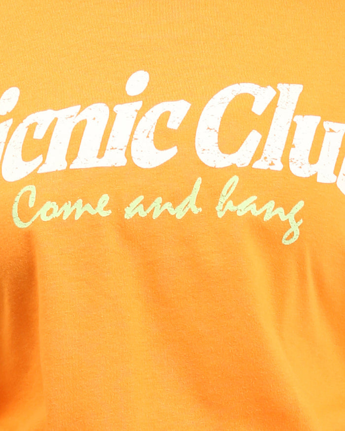 - Ravin Side-Cinch "Picnic Club" Tee in Sun-Kissed Orange - R209232