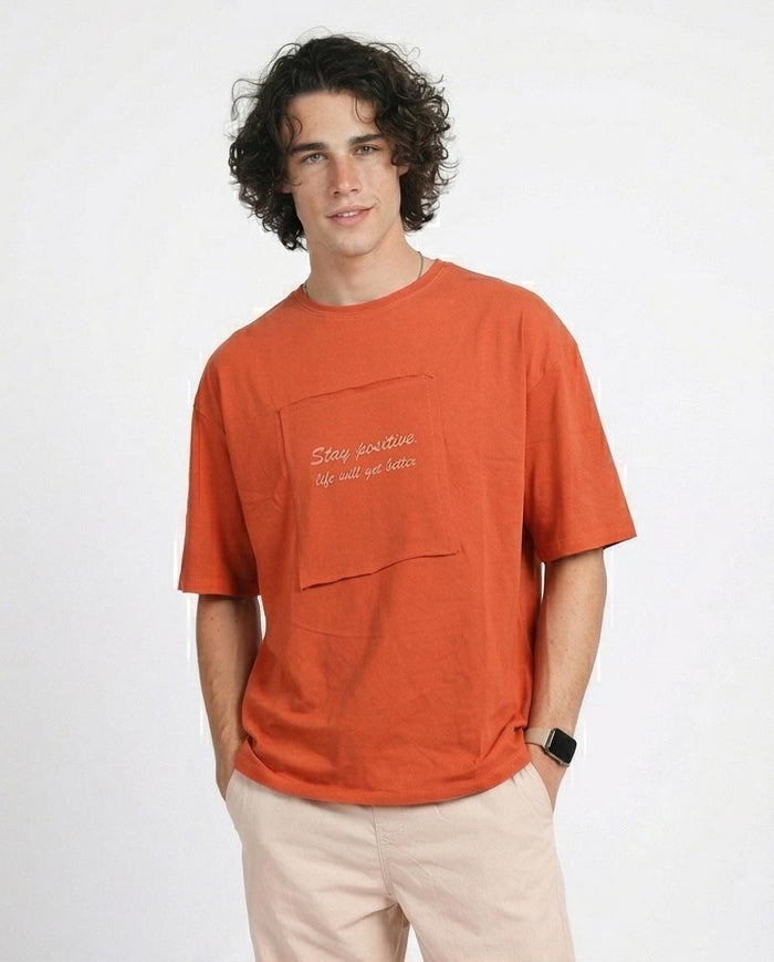 "stay Positive" Oversized Tee - Burnt Orange