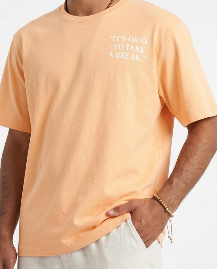 Ravin "Take A Break" Oversized Cotton Graphic T-Shirt - Apricot - R208567