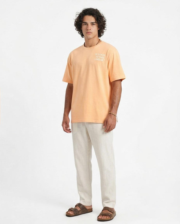 Ravin "Take A Break" Oversized Cotton Graphic T-Shirt - Apricot - R208567