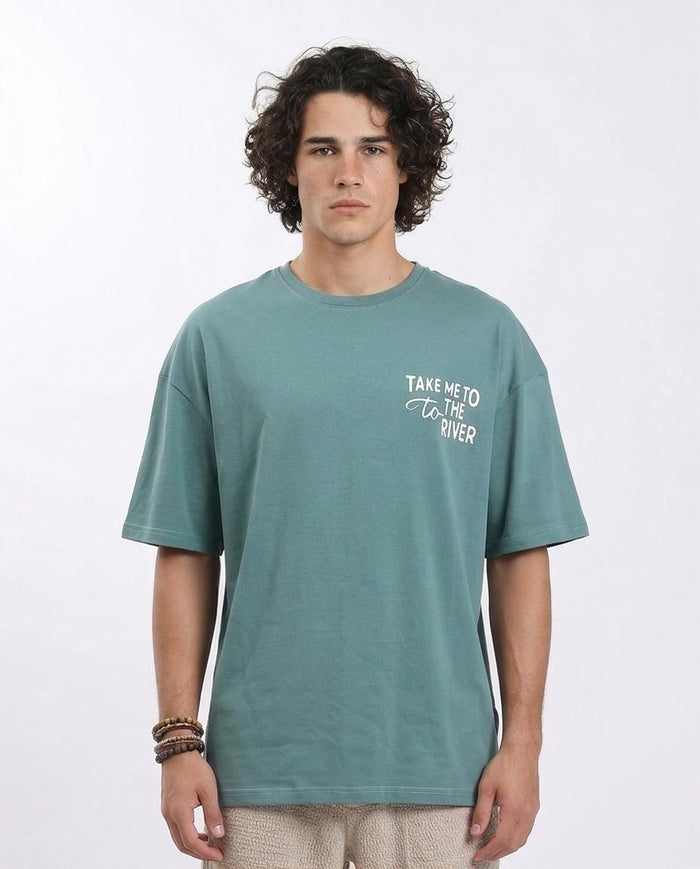 "take Me to The River" Oversized Graphic Tee - Dark Mint