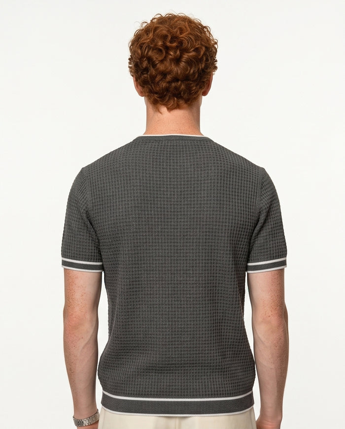 Ravin Tipped Waffle-Knit Short Sleeve Tee - Dark Beige - R206906