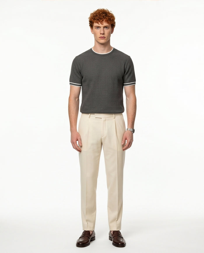 Ravin Tipped Waffle-Knit Short Sleeve Tee - Dark Beige - R206906