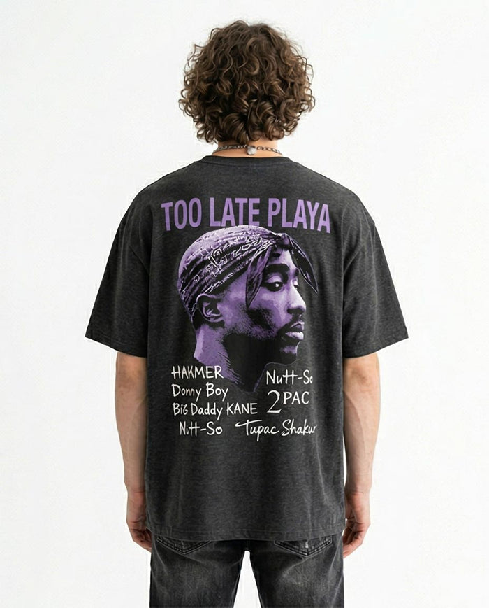 Ravin × Tupac Signature Graphic Oversized T-Shirt - Charcoal Heather- R204519