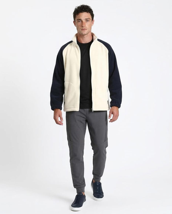 Ravin Two-Tone Raglan Sleeve Polar Fleece Zip-Up Jacket- Off-White & Navy Blue - R214032
