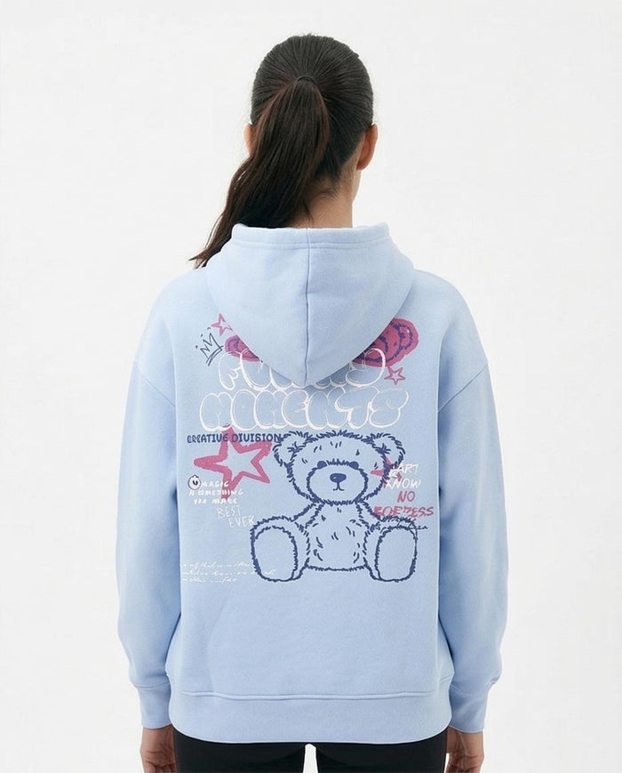Ravin Unisex Oversized "Funny Moments" Teddy Graphic Hoodie – Powder Blue - R212679