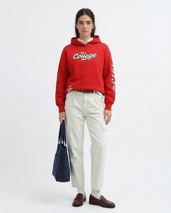 Ravin Unisex Oversized Red Hoodie with Retro College Graphic - o197574