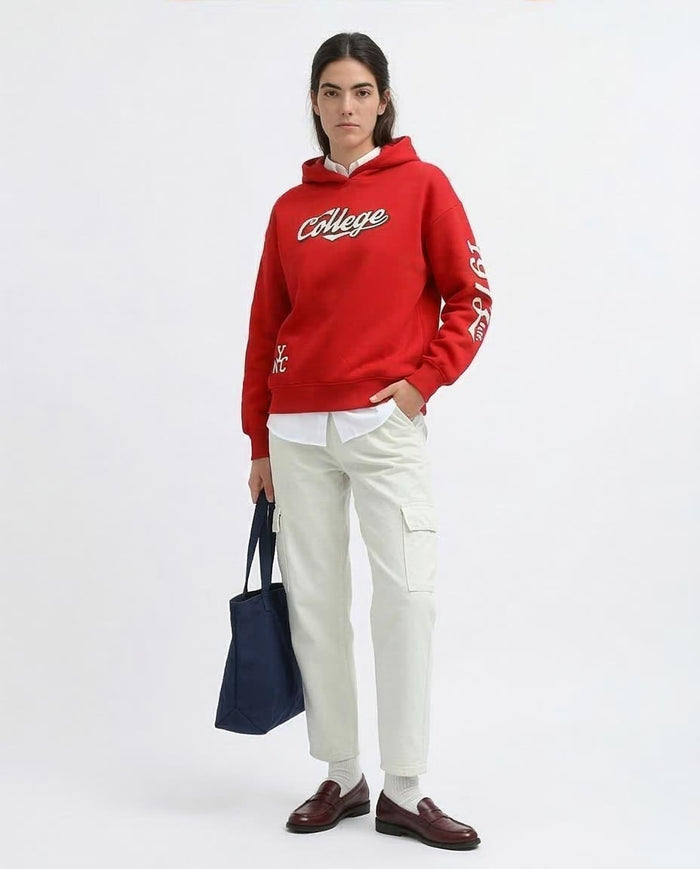 Ravin Unisex Oversized Red Hoodie with Retro College Graphic - o197574