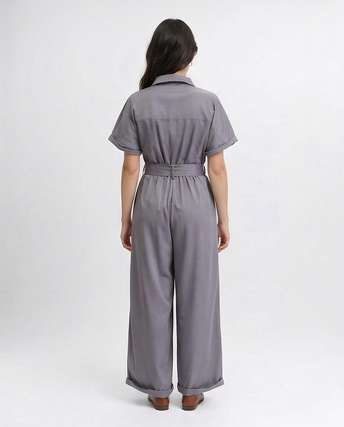 Ravin Utility Wide-Leg Jumpsuit with Tortoise Belt - R204587