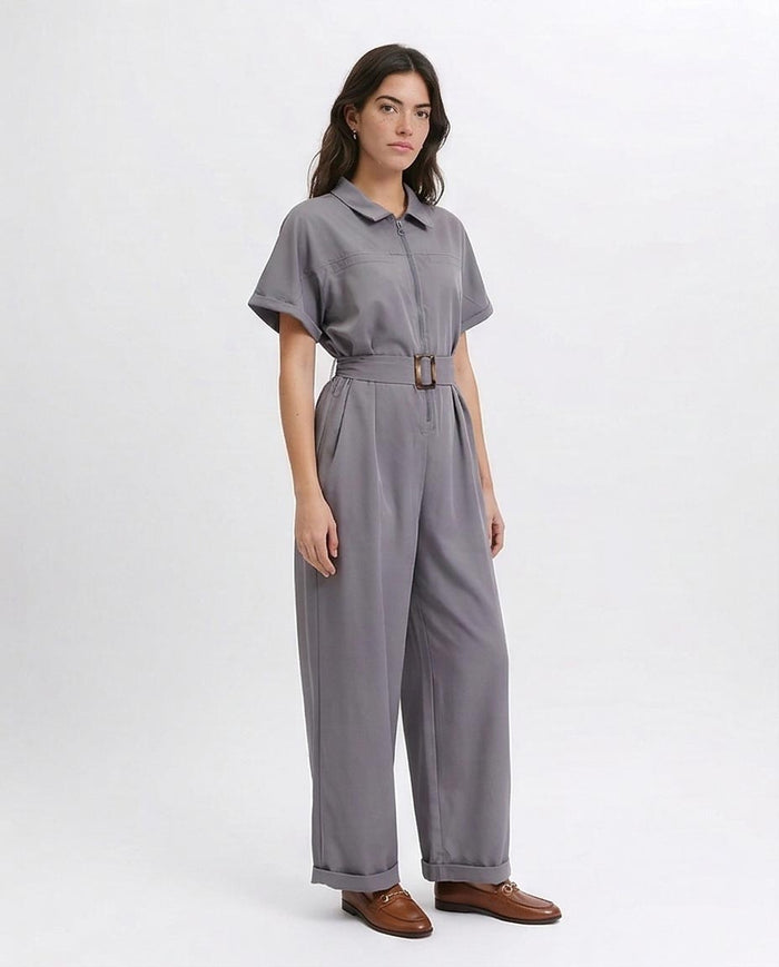 Ravin Utility Wide-Leg Jumpsuit with Tortoise Belt - R204587