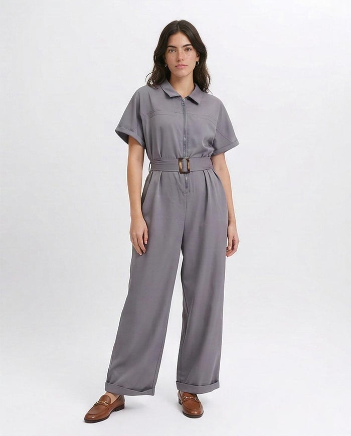 Ravin Utility Wide-Leg Jumpsuit with Tortoise Belt - R204587