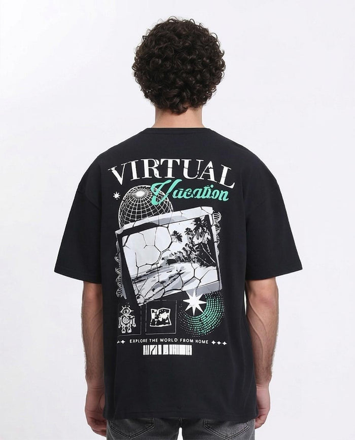 Ravin "Virtual Vacation" Oversized Graphic T-Shirt - Black - R209414