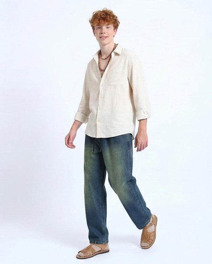 Ravin Wide-Leg Dirty Wash Denim Joggers - Vintage Blue- R214601