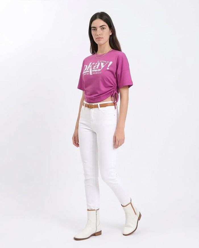 Ravin Women's "Be Yourself" Side-Cinch Graphic Tee - Magenta - R209143