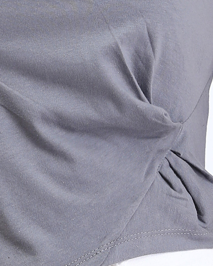Ravin Women's Charcoal Grey Asymmetrical Twist-Front Crew Neck T-Shirt - Grey - R208610