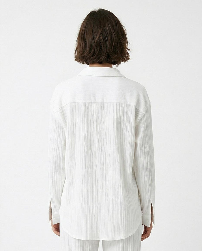 Ravin Women's Crinkled Relaxed-Fit Button-Down Shirt – Textured Oversized Long Sleeve Blouse - R217304