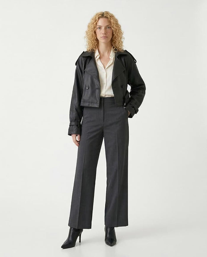 Ravin Women's Cropped Faux-Leather Double-Breasted Trench Jacket - Black - R211075