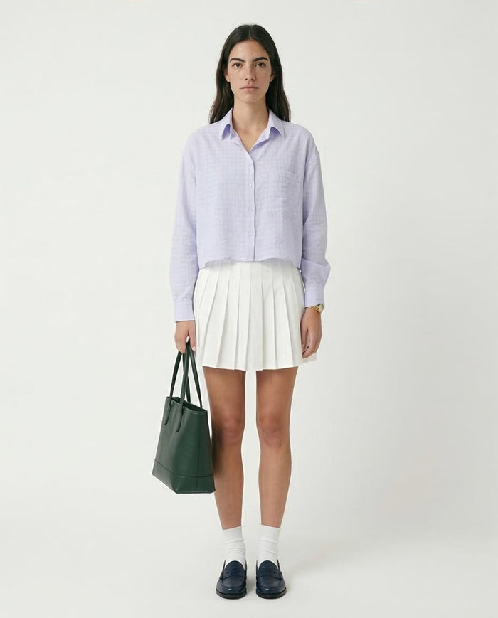 RAVIN Women’s Cropped Seersucker Grid Button-Down Shirt – Lavender - R206356