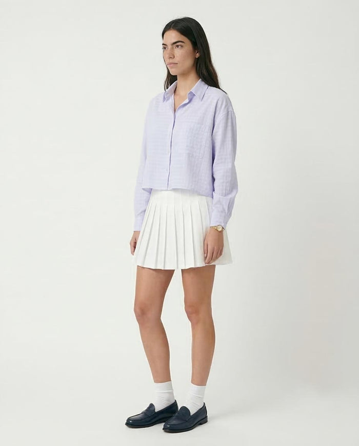 RAVIN Women’s Cropped Seersucker Grid Button-Down Shirt – Lavender - R206356