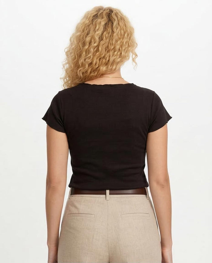 Ravin Women’s Essential Ribbed Baby Tee – Black - O204294