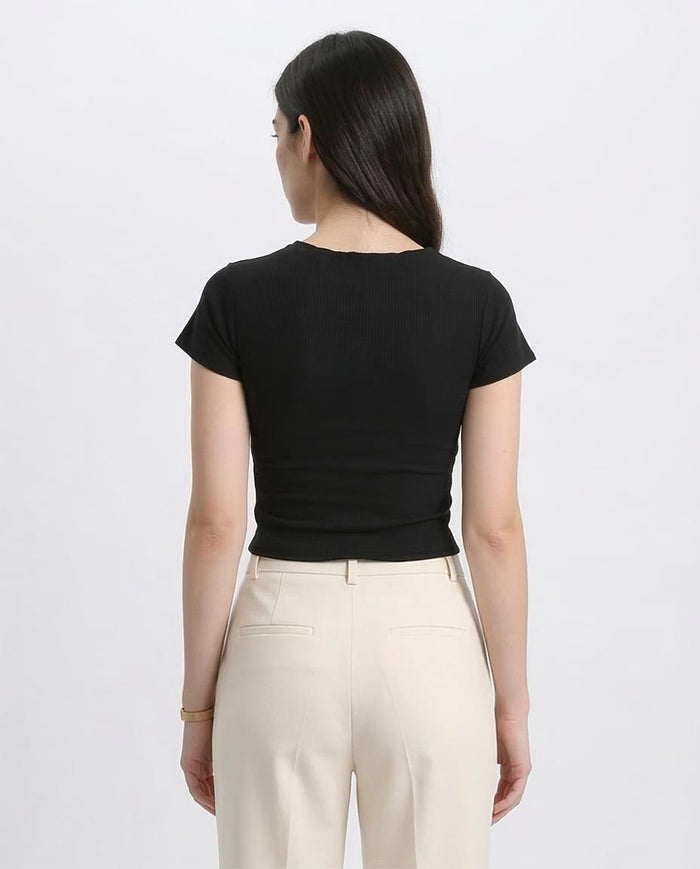 Ravin Women's Essential Ribbed Crew Neck Crop Top - Black - R206518