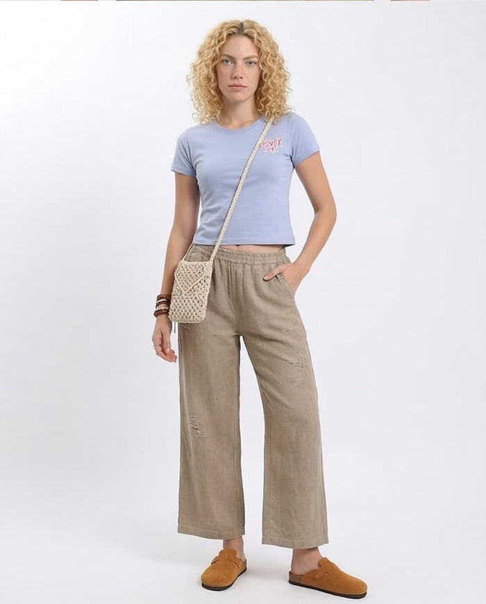 Ravin Women's "Flower Girl" Cropped Graphic T-Shirt - Periwinkle Blue - R208602