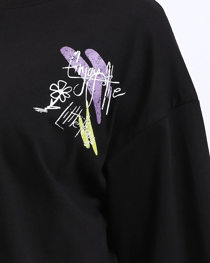 Ravin Women's "Good Vibes" Cropped Graphic T-Shirt – Black - R208611