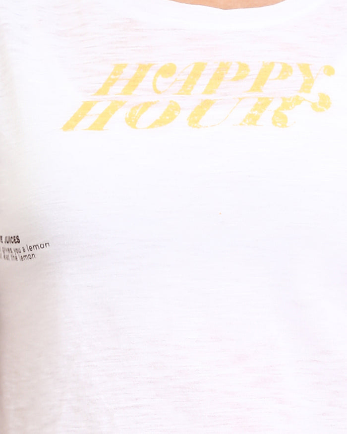 Ravin Women’s "Happy Hour" Graphic Cropped Slub T-Shirt - White - R208614